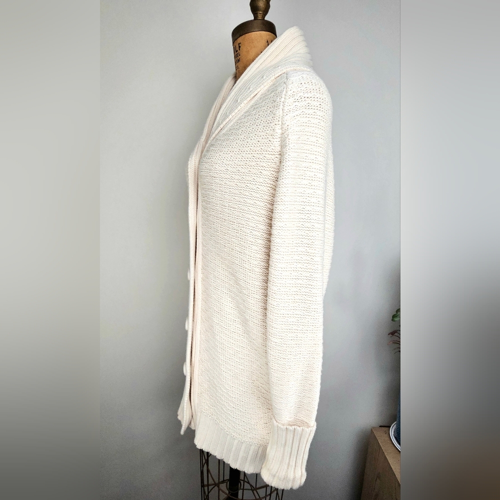Shipley & Halmos Cotton Cashmere Shawl Collar Cardigan Cream Size L - Picture 3 of 16